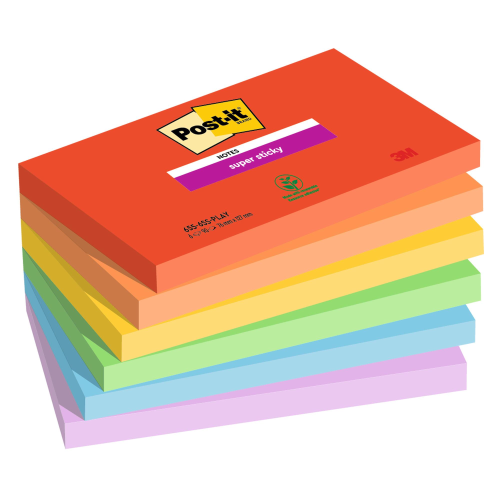 Post-it Super Sticky 655-6SS-PLAY - Blocchi - 127 x 76 mm - 540 fogli (6 x 90) - assortito